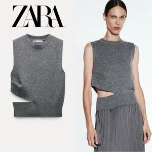 Zara Wool Cashmere Blend Knit Sweater Vest with Cut Out Hem